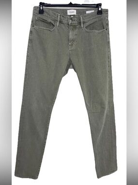 FRAME L’Homme Slim Men’s Jeans Size 34 Olive Green premium Designer Denim